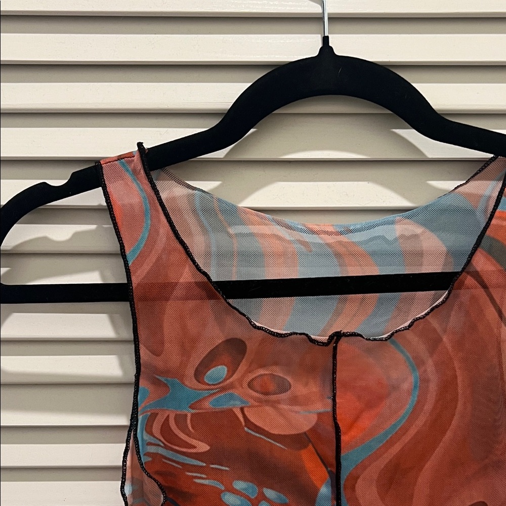 Turquoise and Orange See-through Swirl Pattern Bodysuit - Picture 2 of 11